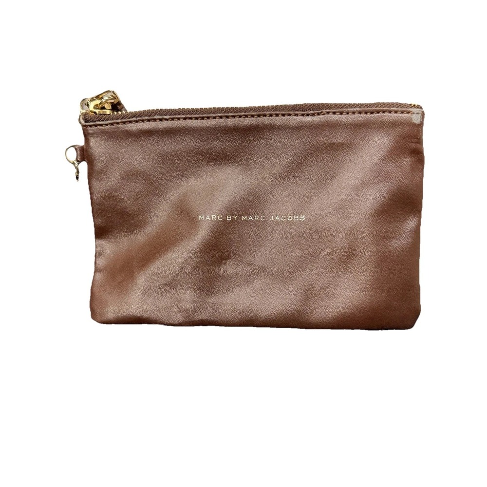 Marc‎ By Marc Jacobs Brown Leather Wristlet Clutch Gold Chain Zip Pouch Bag